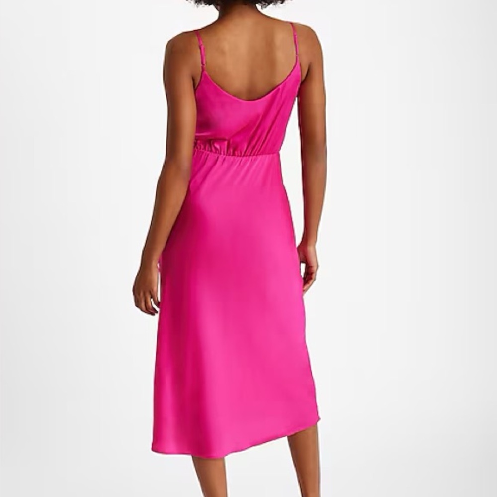 Express women’s medium Satin V-Neck Sleeveless Tie Waist Surplice Midi Dress - Picture 3 of 16